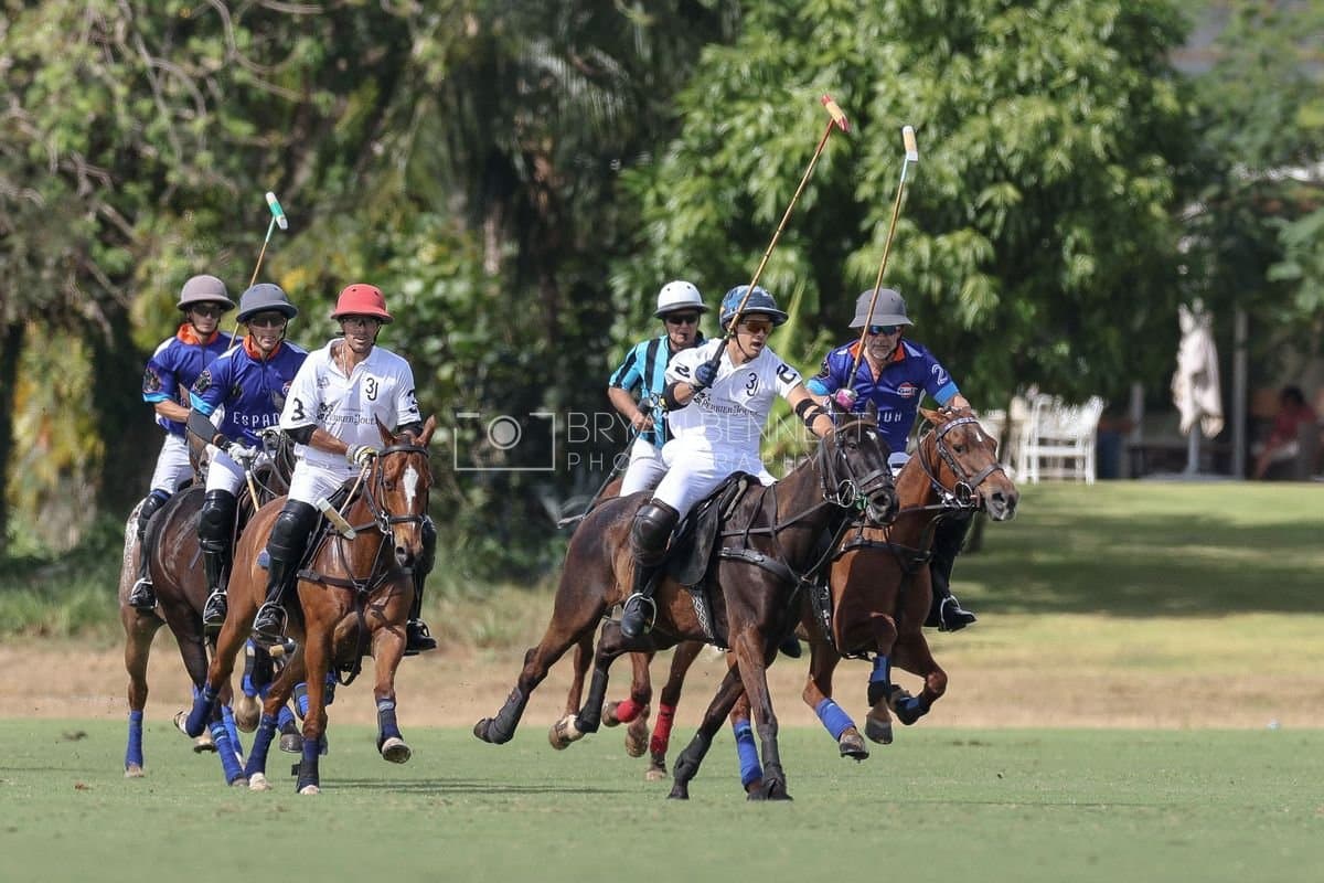 La Romanza 3J and La Espada Gulf play polo during the Copa Britanica at Casa de Campo Polo Club in La Romana, Dominican Republic on March 6, 2026. (Photos by Bryan Bennett)