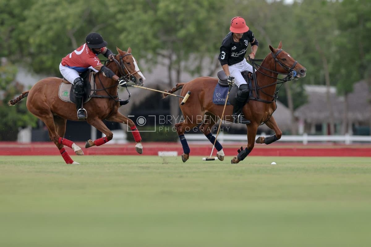 Casa de Campo and La Romanza 3J play polo during the Casa de Campo Challenge at Casa de Campo in La Romana, Dominican Republic on April 4, 2025. (Photo by Bryan Bennett)