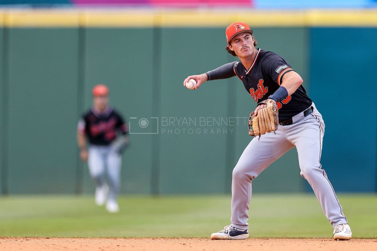 SANTO DOMINGO, DOMINICAN REPUBLIC - MARCH 04: John Peck #93 of the Detroit Tigers throws a ball during an exhibition game against the Dominican Republic at Estadio Quisqueya on March 04, 2026 in Santo Domingo, Dominican Republic. (Photo by Bryan Bennett/Getty Images)
