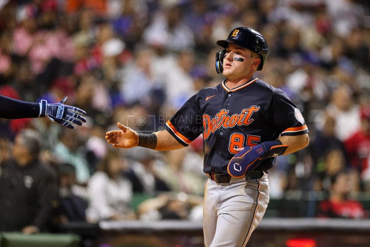 SANTO DOMINGO, DOMINICAN REPUBLIC - MARCH 03: Kevin McGonigle #85 of the Detroit Tigers looks on during an exhibition game against the Dominican Republic at Estadio Quisqueya on March 03, 2026 in Santo Domingo, Dominican Republic. (Photo by Bryan Bennett/Getty Images)