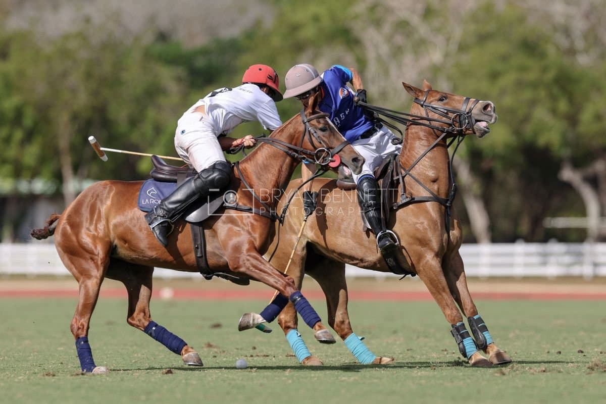 La Romanza 3J and La Espada Gulf play polo during the Copa Britanica at Casa de Campo Polo Club in La Romana, Dominican Republic on March 6, 2026. (Photos by Bryan Bennett)