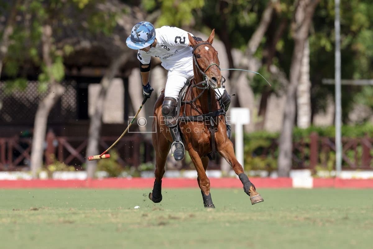 La Romanza 3J and La Espada Gulf play polo during the Copa Britanica at Casa de Campo Polo Club in La Romana, Dominican Republic on March 6, 2026. (Photos by Bryan Bennett)