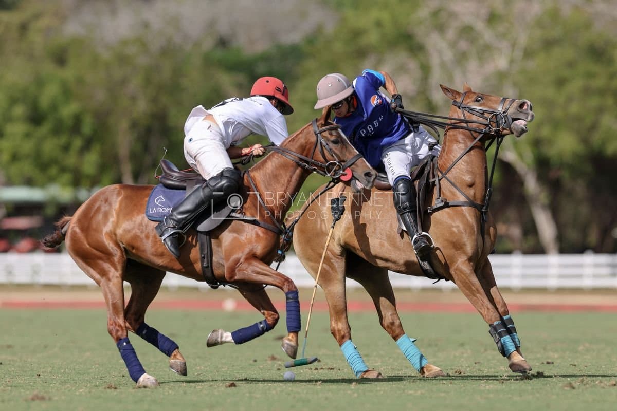 La Romanza 3J and La Espada Gulf play polo during the Copa Britanica at Casa de Campo Polo Club in La Romana, Dominican Republic on March 6, 2026. (Photos by Bryan Bennett)