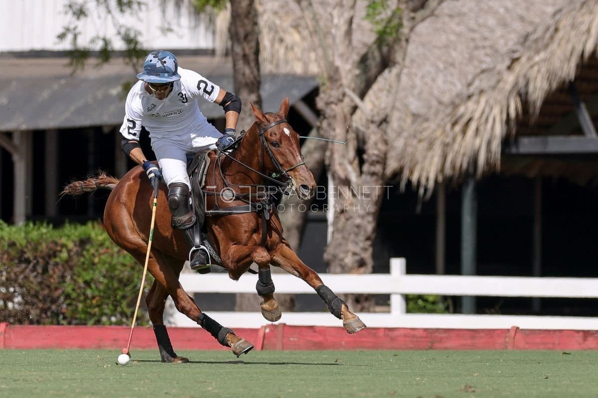 La Romanza 3J and La Espada Gulf play polo during the Copa Britanica at Casa de Campo Polo Club in La Romana, Dominican Republic on March 6, 2026. (Photos by Bryan Bennett)