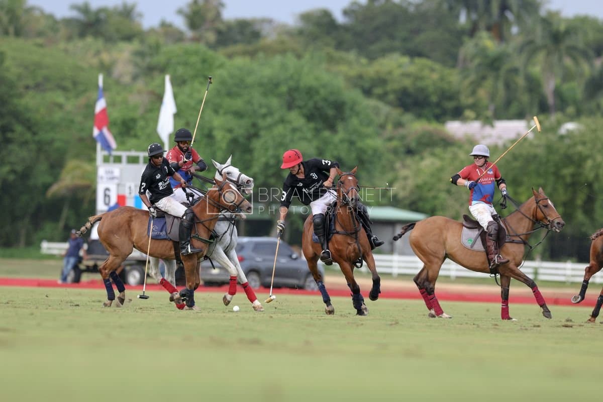 Casa de Campo and La Romanza 3J play polo during the Casa de Campo Challenge at Casa de Campo in La Romana, Dominican Republic on April 4, 2025. (Photo by Bryan Bennett)