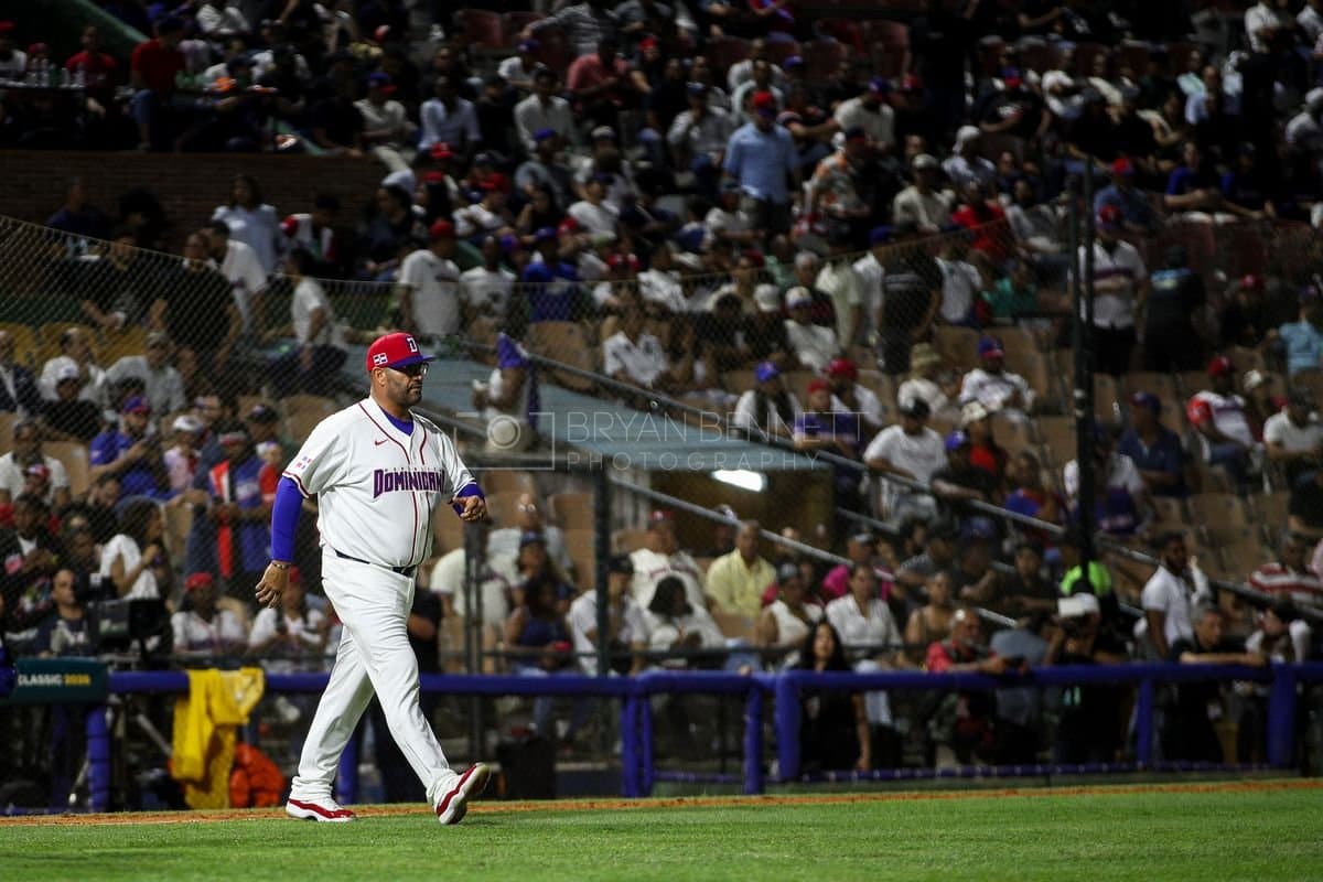 SANTO DOMINGO, DOMINICAN REPUBLIC - MARCH 03: Manager Albert Pujols of the Dominican Republic walks to the mound during an exhibition game against the Detroit Tigersat Estadio Quisqueya on March 03, 2026 in Santo Domingo, Dominican Republic. (Photo by Bryan Bennett/Getty Images)