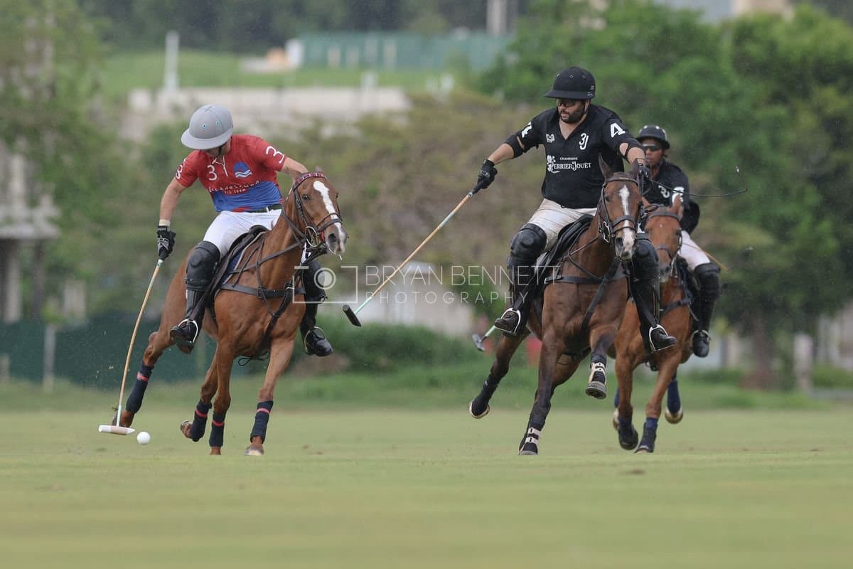 Casa de Campo and La Romanza 3J play polo during the Casa de Campo Challenge at Casa de Campo in La Romana, Dominican Republic on April 4, 2025. (Photo by Bryan Bennett)