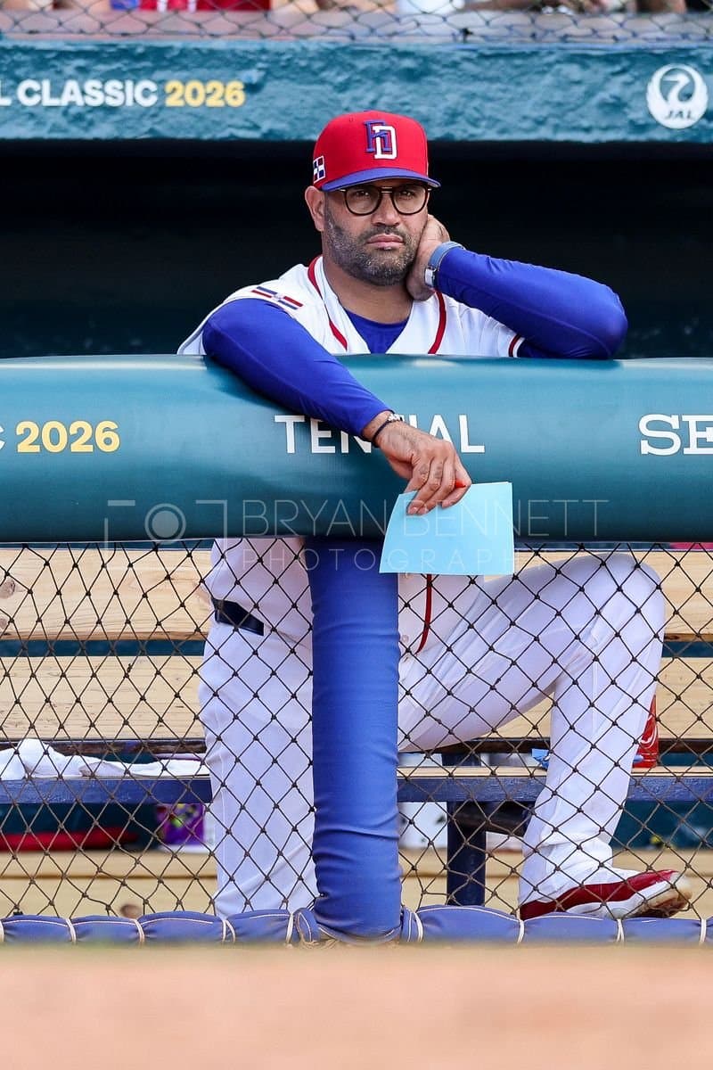 SANTO DOMINGO, DOMINICAN REPUBLIC - MARCH 04: Manager Albert Pujols of the Dominican Republic looks on during an exhibition game against the Detroit Tigers at Estadio Quisqueya on March 04, 2026 in Santo Domingo, Dominican Republic. (Photo by Bryan Bennett/Getty Images)