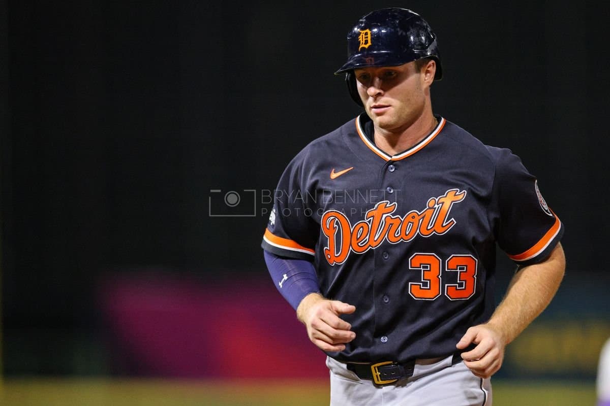 SANTO DOMINGO, DOMINICAN REPUBLIC - MARCH 03: Colt Keith #33 of the Detroit Tigers looks on during an exhibition game against the Dominican Republic at Estadio Quisqueya on March 03, 2026 in Santo Domingo, Dominican Republic. (Photo by Bryan Bennett/Getty Images)