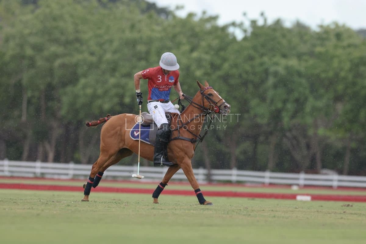 Casa de Campo and La Romanza 3J play polo during the Casa de Campo Challenge at Casa de Campo in La Romana, Dominican Republic on April 4, 2025. (Photo by Bryan Bennett)