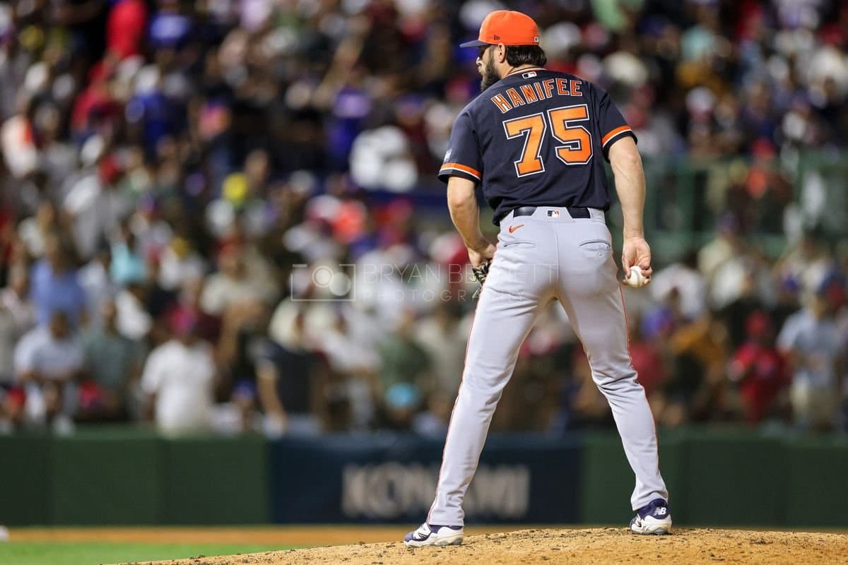 SANTO DOMINGO, DOMINICAN REPUBLIC - MARCH 03: Brenan Hanifee #75 of the Detroit Tigers pitches during an exhibition game against the Dominican Republic at Estadio Quisqueya on March 03, 2026 in Santo Domingo, Dominican Republic. (Photo by Bryan Bennett/Getty Images)