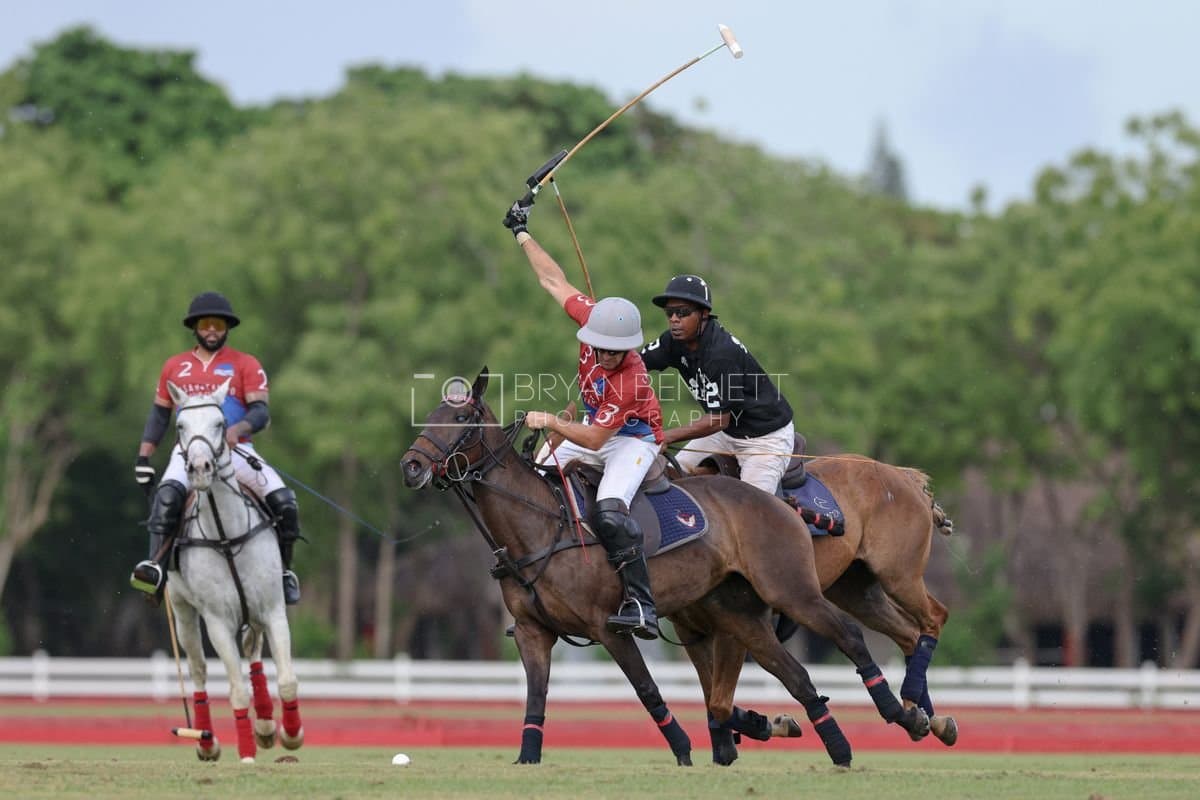 Casa de Campo and La Romanza 3J play polo during the Casa de Campo Challenge at Casa de Campo in La Romana, Dominican Republic on April 4, 2025. (Photo by Bryan Bennett)