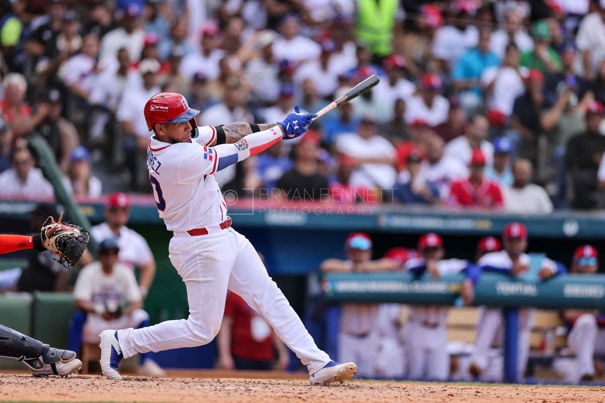 SANTO DOMINGO, DOMINICAN REPUBLIC - MARCH 04: AgustÃn RamÃrez #50 of the Dominican Republic bats during an exhibition game against the Detroit Tigers at Estadio Quisqueya on March 04, 2026 in Santo Domingo, Dominican Republic. (Photo by Bryan Bennett/Getty Images)