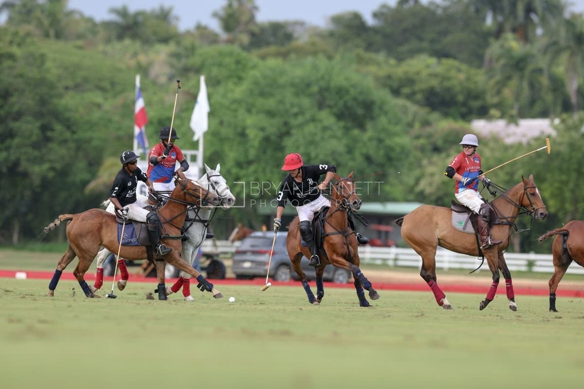 Casa de Campo and La Romanza 3J play polo during the Casa de Campo Challenge at Casa de Campo in La Romana, Dominican Republic on April 4, 2025. (Photo by Bryan Bennett)