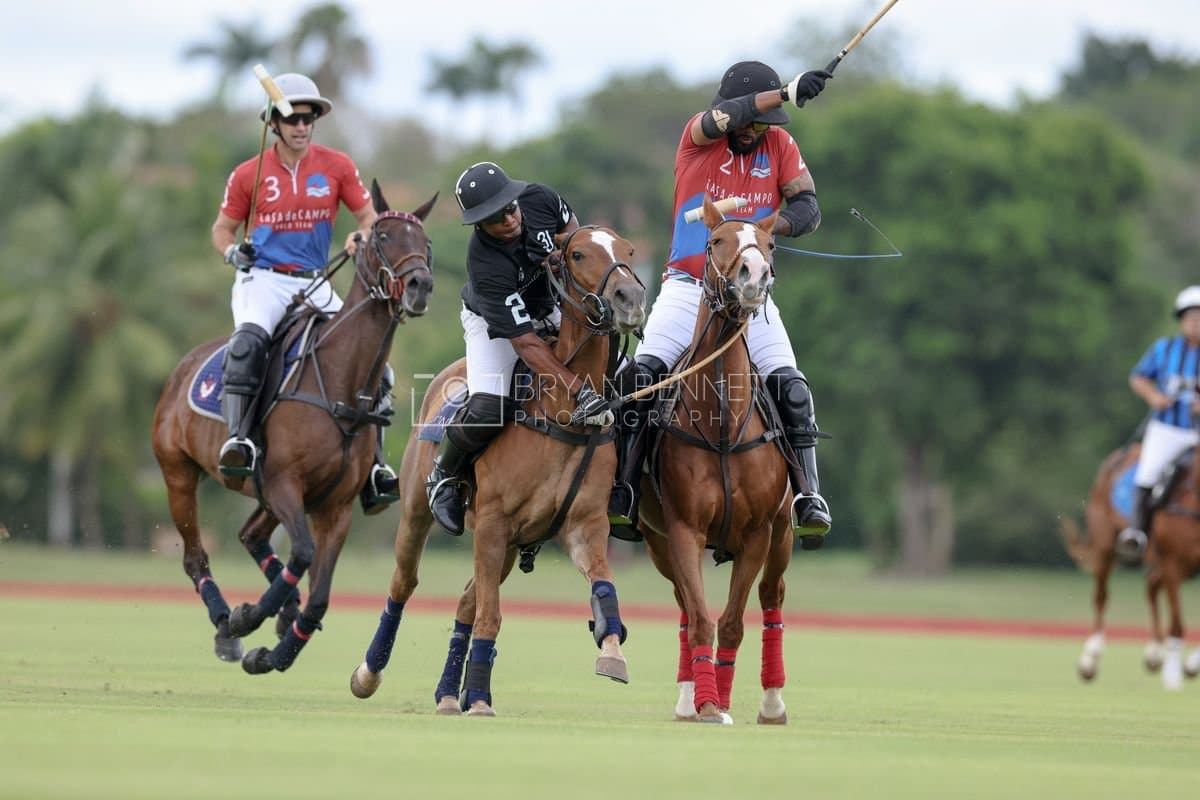 Casa de Campo and La Romanza 3J play polo during the Casa de Campo Challenge at Casa de Campo in La Romana, Dominican Republic on April 4, 2025. (Photo by Bryan Bennett)