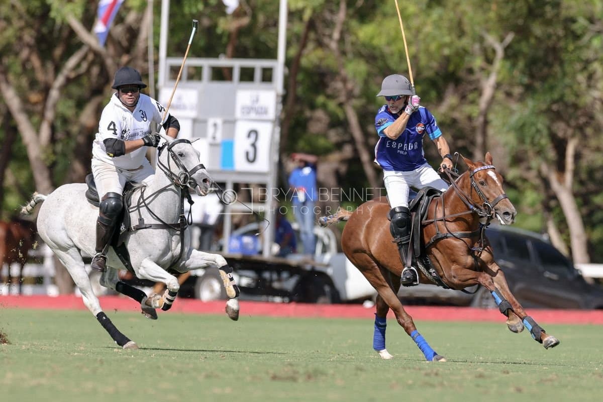 La Romanza 3J and La Espada Gulf play polo during the Copa Britanica at Casa de Campo Polo Club in La Romana, Dominican Republic on March 6, 2026. (Photos by Bryan Bennett)