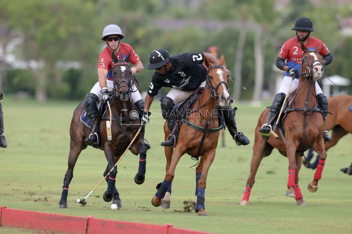 Casa de Campo and La Romanza 3J play polo during the Casa de Campo Challenge at Casa de Campo in La Romana, Dominican Republic on April 4, 2025. (Photo by Bryan Bennett)