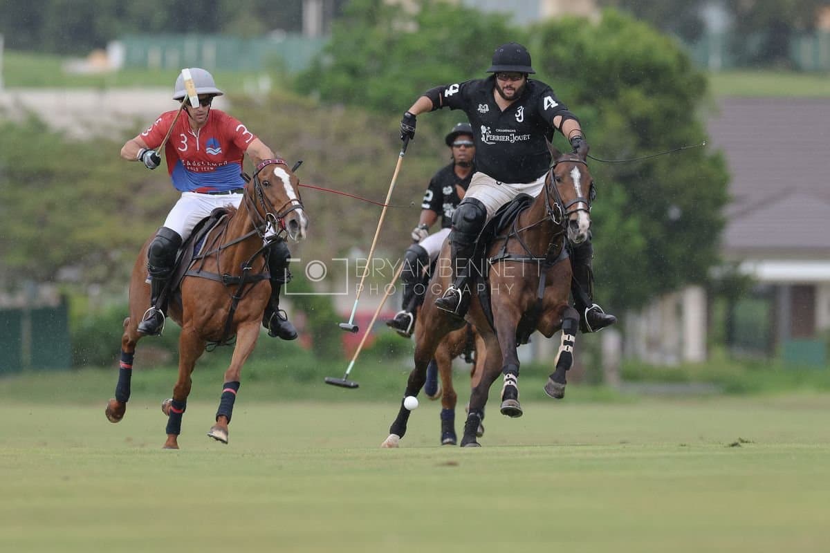 Casa de Campo and La Romanza 3J play polo during the Casa de Campo Challenge at Casa de Campo in La Romana, Dominican Republic on April 4, 2025. (Photo by Bryan Bennett)
