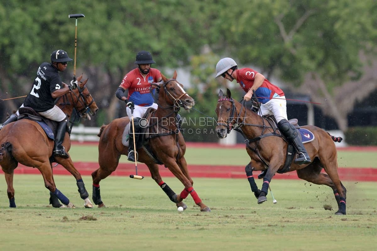 Casa de Campo and La Romanza 3J play polo during the Casa de Campo Challenge at Casa de Campo in La Romana, Dominican Republic on April 4, 2025. (Photo by Bryan Bennett)