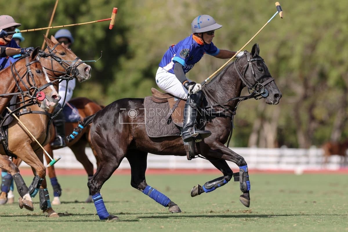 La Romanza 3J and La Espada Gulf play polo during the Copa Britanica at Casa de Campo Polo Club in La Romana, Dominican Republic on March 6, 2026. (Photos by Bryan Bennett)