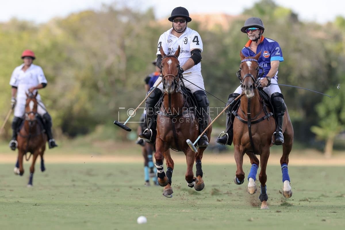 La Romanza 3J and La Espada Gulf play polo during the Copa Britanica at Casa de Campo Polo Club in La Romana, Dominican Republic on March 6, 2026. (Photos by Bryan Bennett)