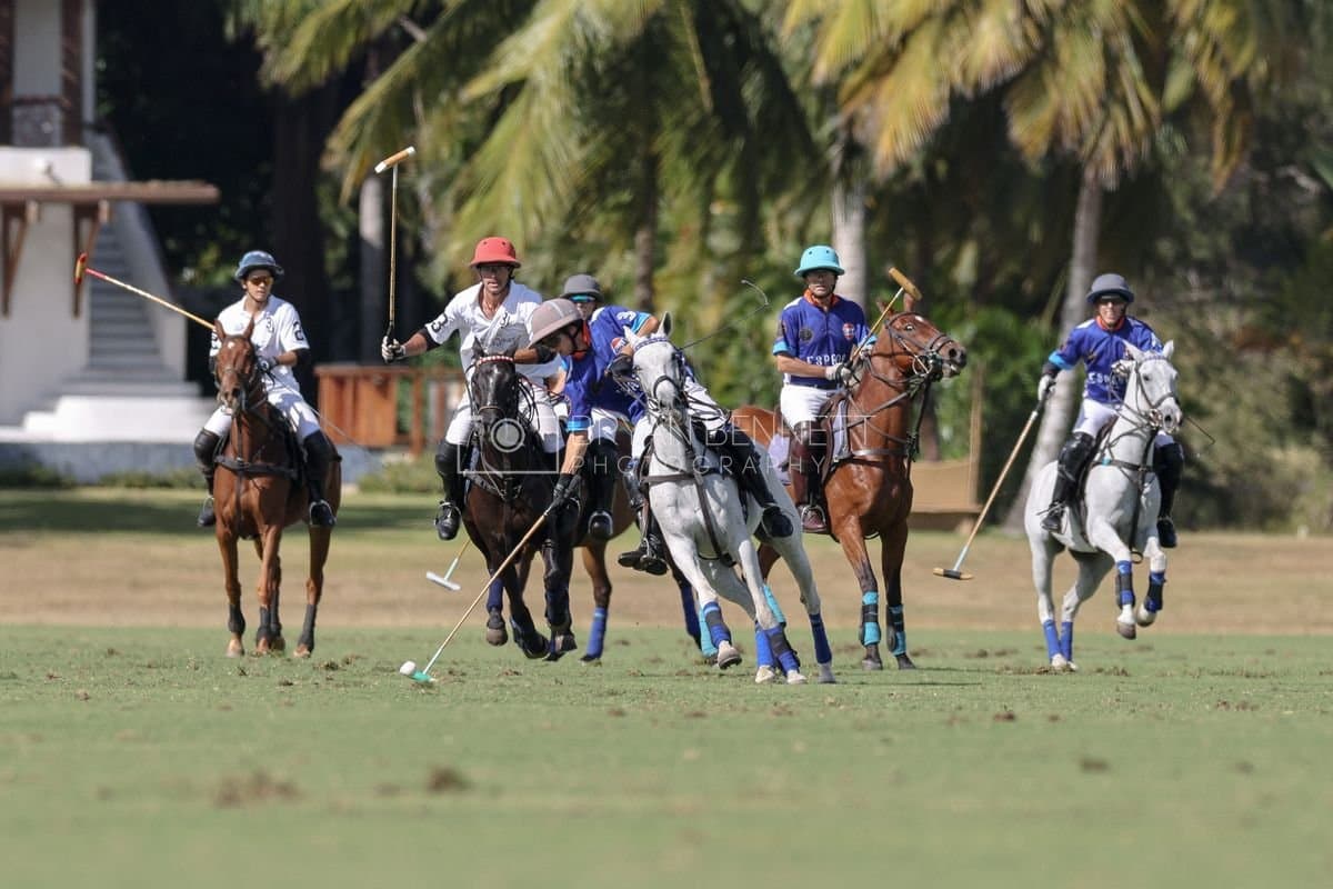La Romanza 3J and La Espada Gulf play polo during the Copa Britanica at Casa de Campo Polo Club in La Romana, Dominican Republic on March 6, 2026. (Photos by Bryan Bennett)