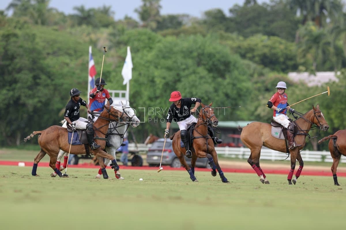 Casa de Campo and La Romanza 3J play polo during the Casa de Campo Challenge at Casa de Campo in La Romana, Dominican Republic on April 4, 2025. (Photo by Bryan Bennett)