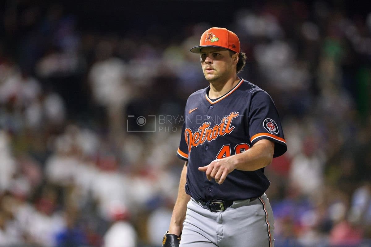 SANTO DOMINGO, DOMINICAN REPUBLIC - MARCH 03: Brant Hurter #48 of the Detroit Tigers looks on during an exhibition game against the Dominican Republic at Estadio Quisqueya on March 03, 2026 in Santo Domingo, Dominican Republic. (Photo by Bryan Bennett/Getty Images)