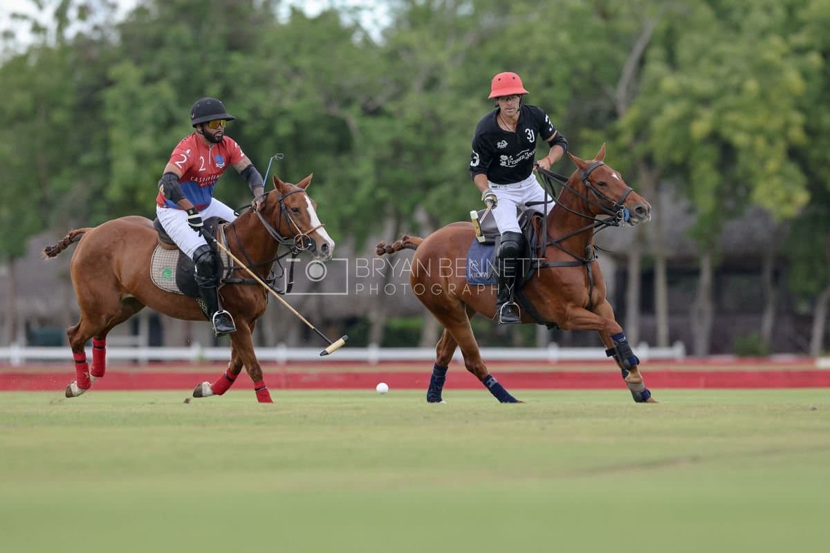 Casa de Campo and La Romanza 3J play polo during the Casa de Campo Challenge at Casa de Campo in La Romana, Dominican Republic on April 4, 2025. (Photo by Bryan Bennett)