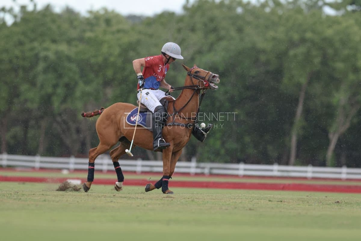 Casa de Campo and La Romanza 3J play polo during the Casa de Campo Challenge at Casa de Campo in La Romana, Dominican Republic on April 4, 2025. (Photo by Bryan Bennett)