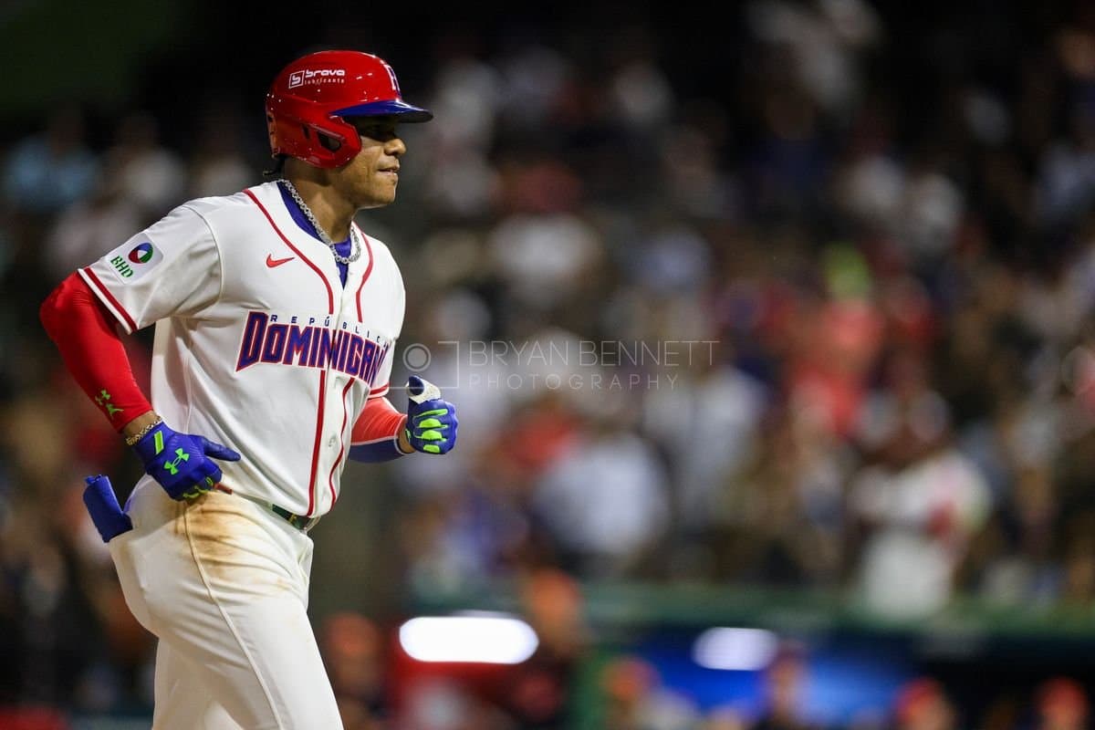 SANTO DOMINGO, DOMINICAN REPUBLIC - MARCH 03: Juan Soto #22 of the Dominican Republic looks on during an exhibition game Detroit Tigers at Estadio Quisqueya on March 03, 2026 in Santo Domingo, Dominican Republic. (Photo by Bryan Bennett/Getty Images)