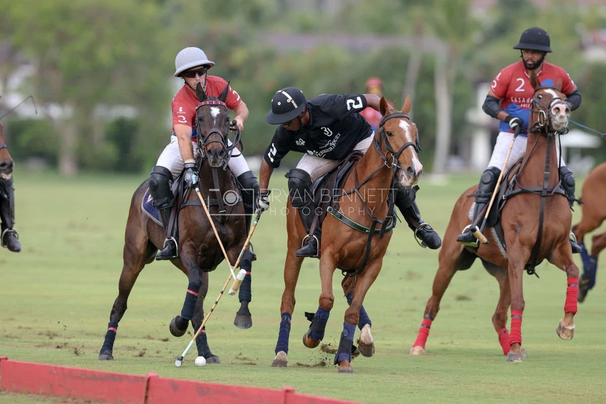 Casa de Campo and La Romanza 3J play polo during the Casa de Campo Challenge at Casa de Campo in La Romana, Dominican Republic on April 4, 2025. (Photo by Bryan Bennett)