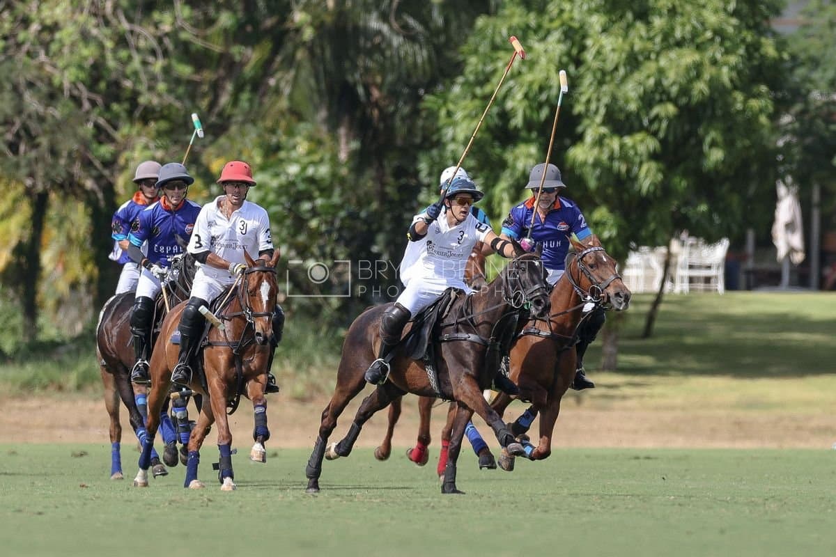 La Romanza 3J and La Espada Gulf play polo during the Copa Britanica at Casa de Campo Polo Club in La Romana, Dominican Republic on March 6, 2026. (Photos by Bryan Bennett)