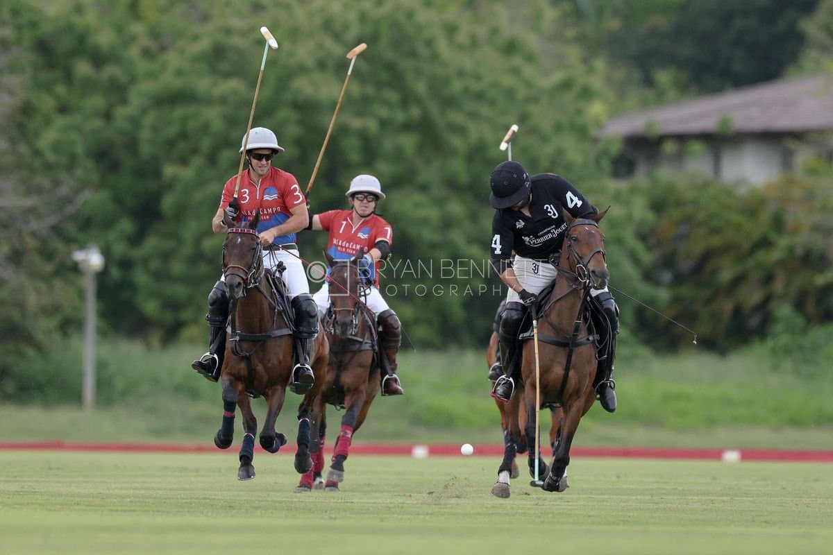 Casa de Campo and La Romanza 3J play polo during the Casa de Campo Challenge at Casa de Campo in La Romana, Dominican Republic on April 4, 2025. (Photo by Bryan Bennett)