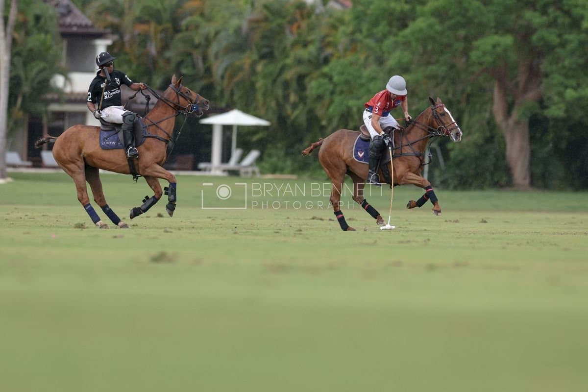 Casa de Campo and La Romanza 3J play polo during the Casa de Campo Challenge at Casa de Campo in La Romana, Dominican Republic on April 4, 2025. (Photo by Bryan Bennett)