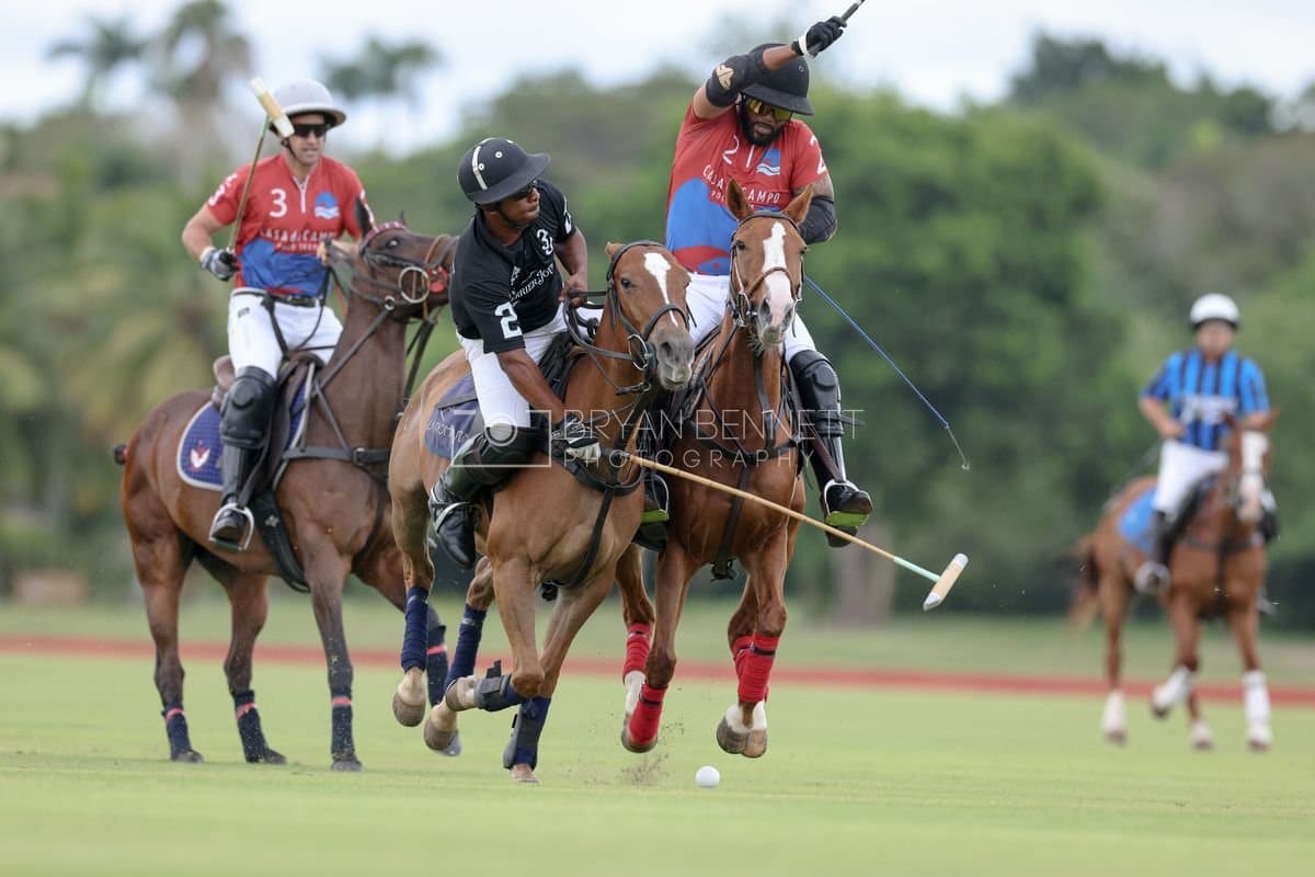 Casa de Campo and La Romanza 3J play polo during the Casa de Campo Challenge at Casa de Campo in La Romana, Dominican Republic on April 4, 2025. (Photo by Bryan Bennett)