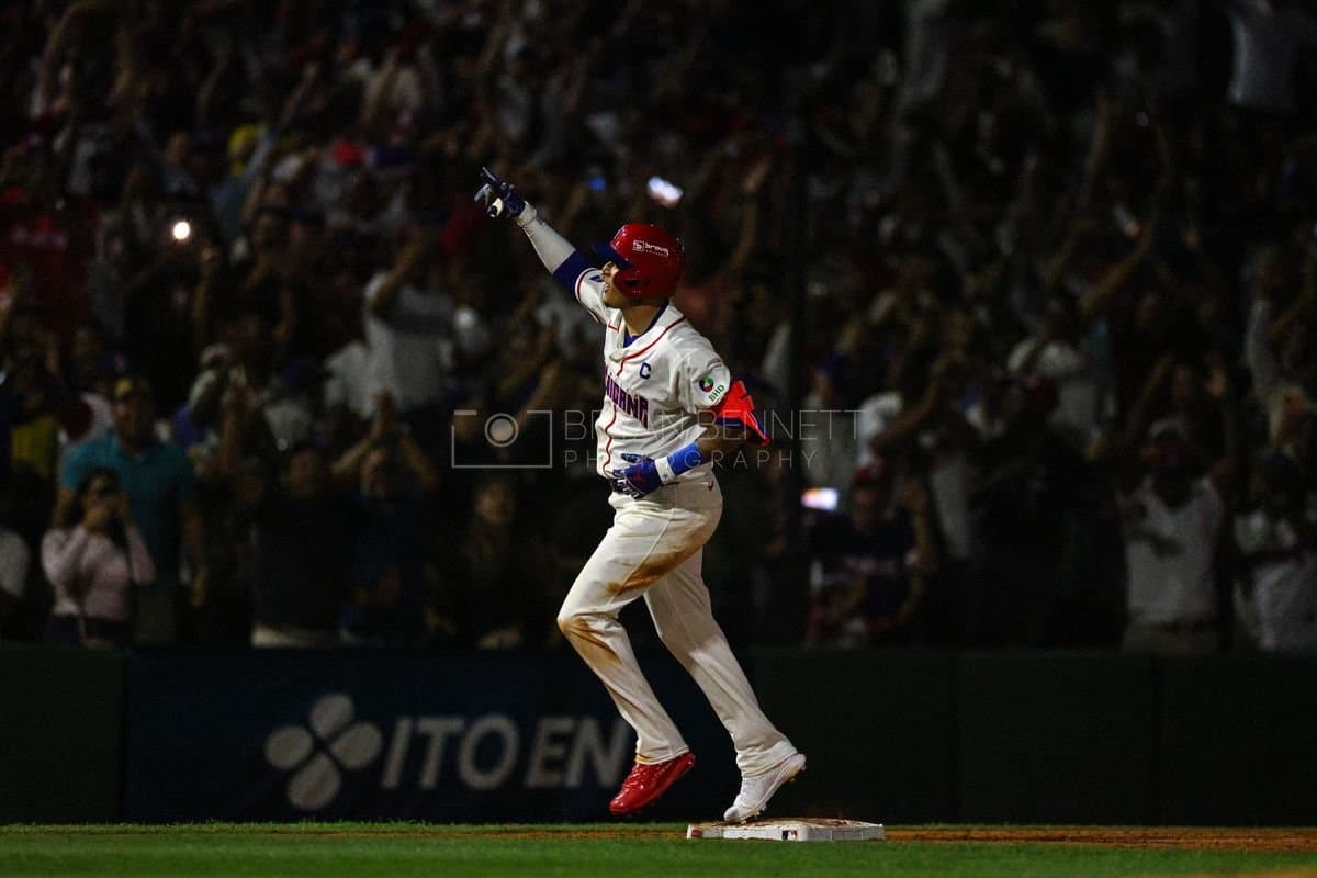 SANTO DOMINGO, DOMINICAN REPUBLIC - MARCH 03: Manny Machado #3 of the Dominican Republic reacts after hitting a home run during the fourth inning against the Detroit Tigers at Estadio Quisqueya on March 03, 2026 in Santo Domingo, Dominican Republic. (Photo by Bryan M. Bennett/Getty Images)
