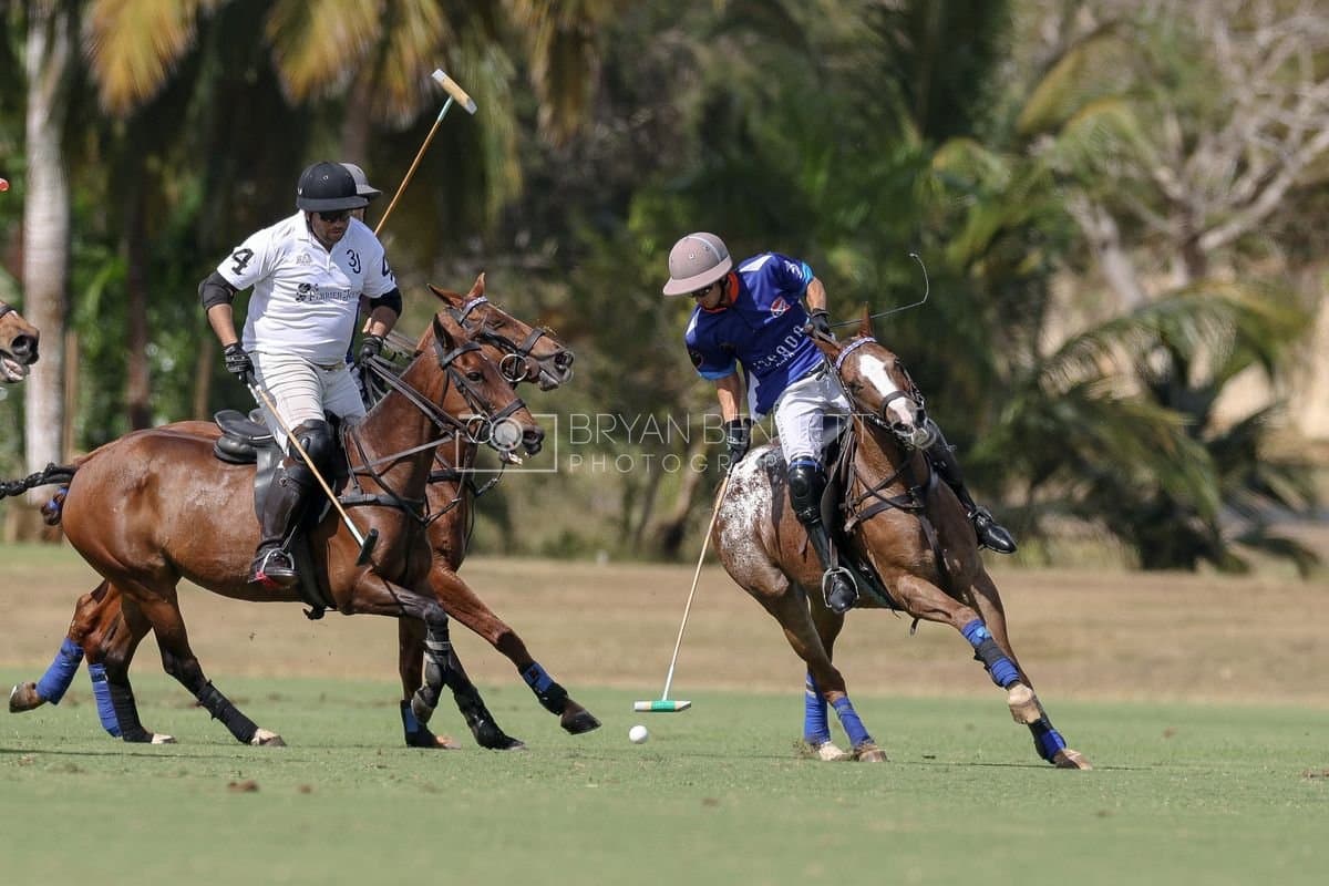 La Romanza 3J and La Espada Gulf play polo during the Copa Britanica at Casa de Campo Polo Club in La Romana, Dominican Republic on March 6, 2026. (Photos by Bryan Bennett)