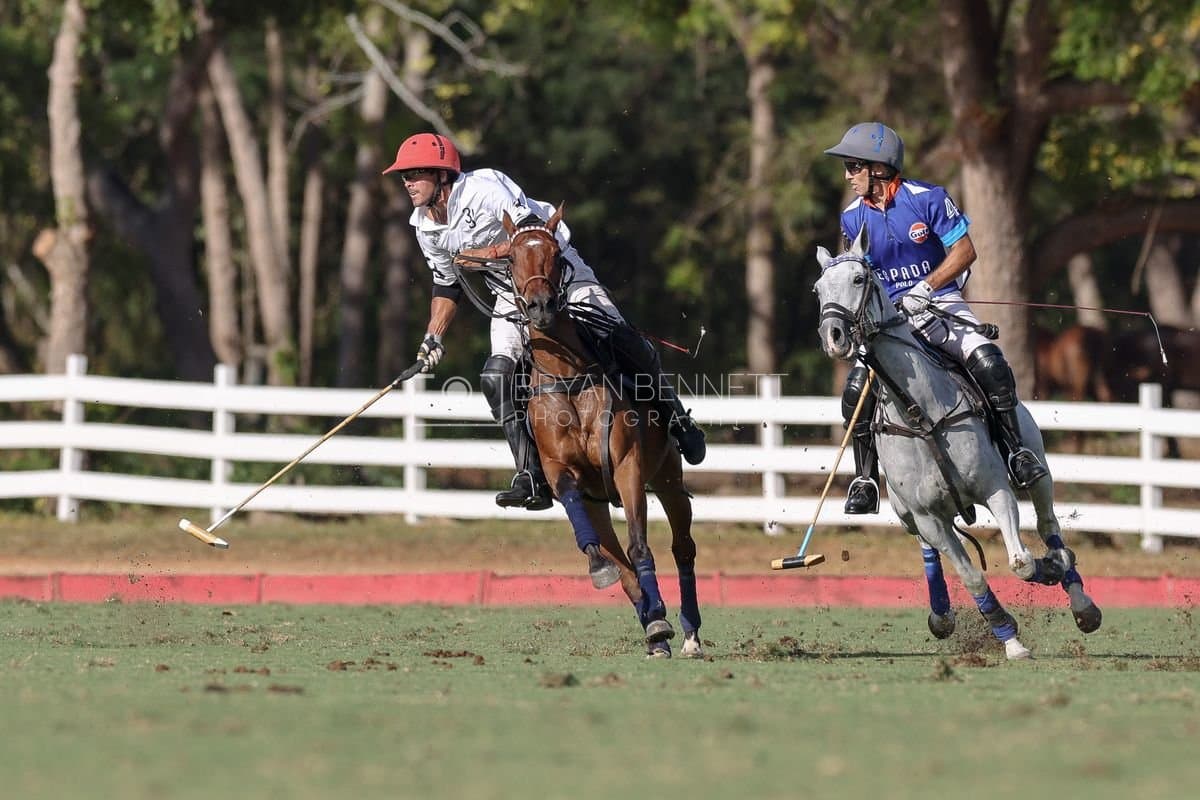 La Romanza 3J and La Espada Gulf play polo during the Copa Britanica at Casa de Campo Polo Club in La Romana, Dominican Republic on March 6, 2026. (Photos by Bryan Bennett)
