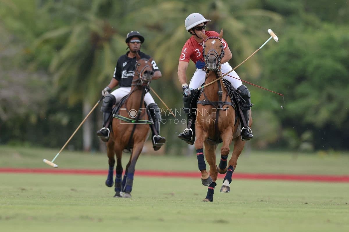 Casa de Campo and La Romanza 3J play polo during the Casa de Campo Challenge at Casa de Campo in La Romana, Dominican Republic on April 4, 2025. (Photo by Bryan Bennett)