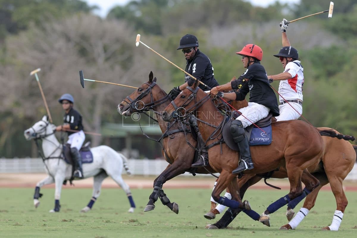 Lechuza Caracas and La Romanza 3J play polo during the Copa Britanica at Casa de Campo in La Romana, La Romana, Dominican Republic on March 1, 2026. (Photos by Bryan Bennett)