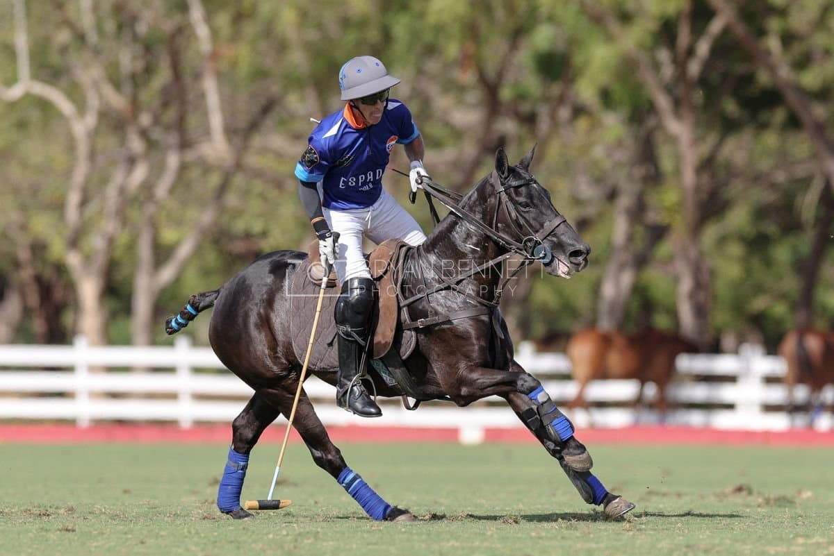 La Romanza 3J and La Espada Gulf play polo during the Copa Britanica at Casa de Campo Polo Club in La Romana, Dominican Republic on March 6, 2026. (Photos by Bryan Bennett)