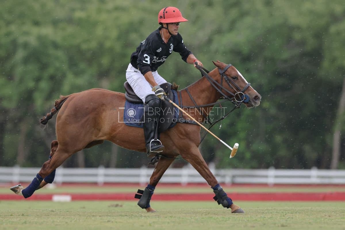 Casa de Campo and La Romanza 3J play polo during the Casa de Campo Challenge at Casa de Campo in La Romana, Dominican Republic on April 4, 2025. (Photo by Bryan Bennett)