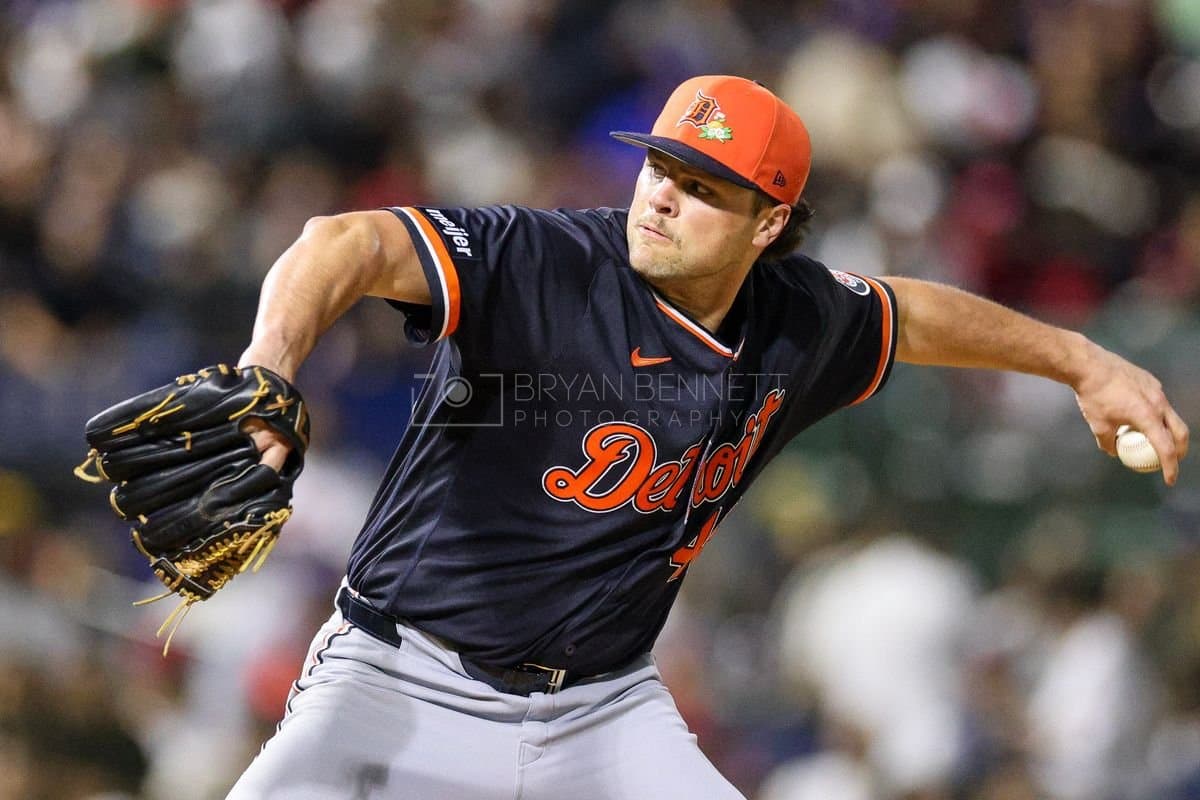 SANTO DOMINGO, DOMINICAN REPUBLIC - MARCH 03: Brant Hurter #48 of the Detroit Tigers looks on during an exhibition game against the Dominican Republic at Estadio Quisqueya on March 03, 2026 in Santo Domingo, Dominican Republic. (Photo by Bryan Bennett/Getty Images)