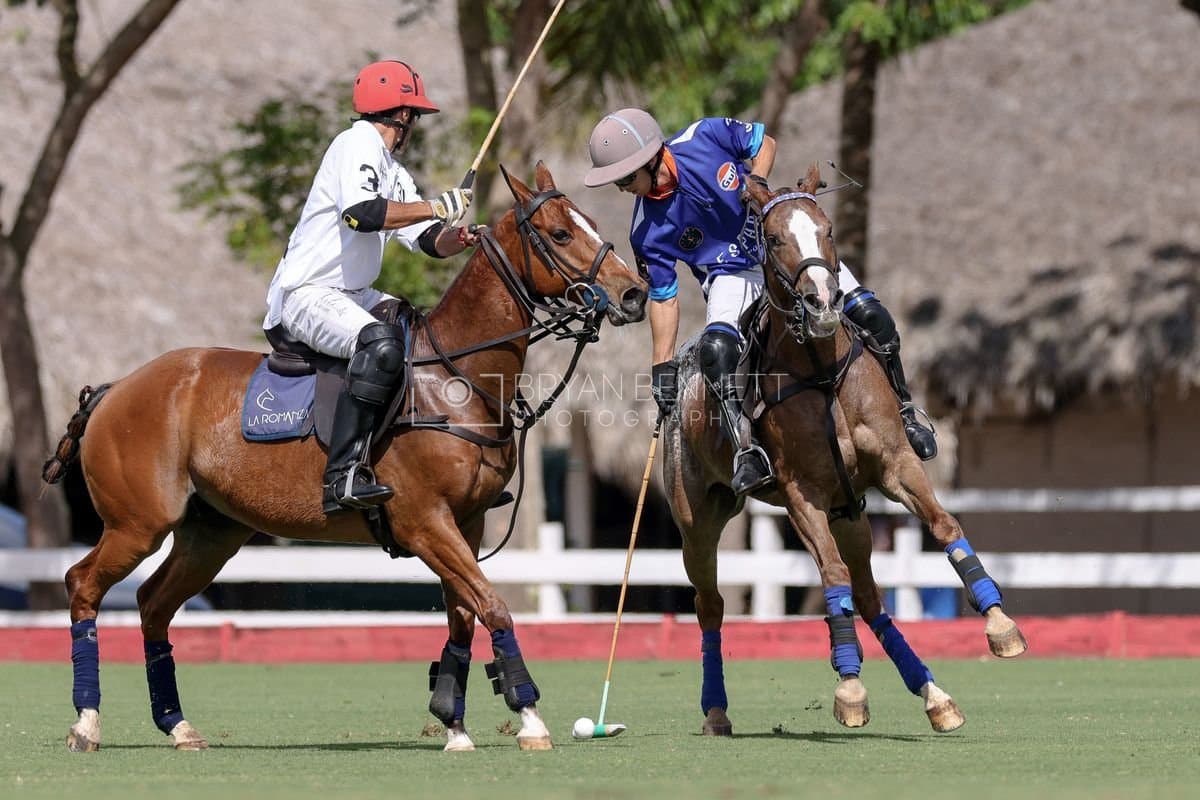 La Romanza 3J and La Espada Gulf play polo during the Copa Britanica at Casa de Campo Polo Club in La Romana, Dominican Republic on March 6, 2026. (Photos by Bryan Bennett)