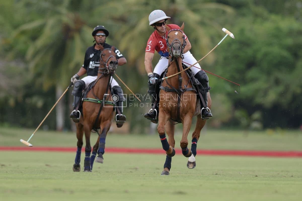 Casa de Campo and La Romanza 3J play polo during the Casa de Campo Challenge at Casa de Campo in La Romana, Dominican Republic on April 4, 2025. (Photo by Bryan Bennett)