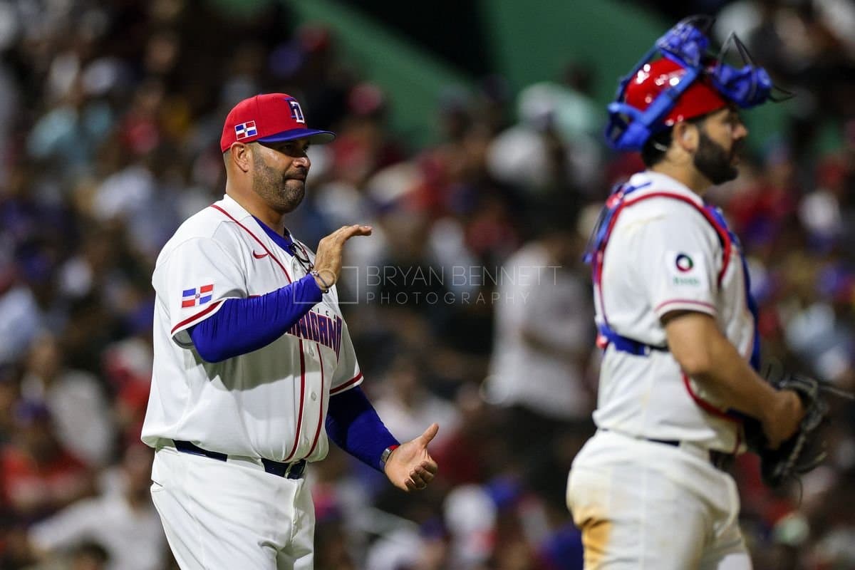 SANTO DOMINGO, DOMINICAN REPUBLIC - MARCH 03: Manager Albert Pujols of the Dominican Republic reacts during an exhibition game against the Detroit Tigers at Estadio Quisqueya on March 03, 2026 in Santo Domingo, Dominican Republic. (Photo by Bryan Bennett/Getty Images)