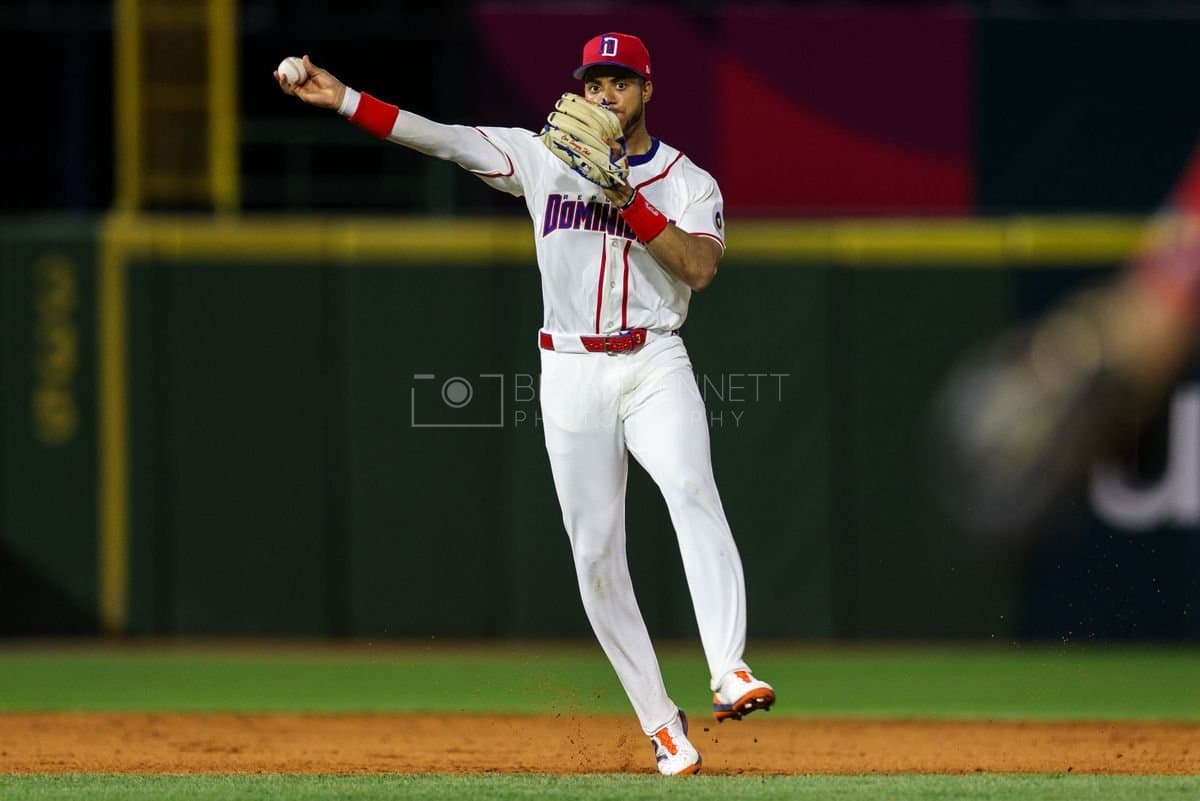 SANTO DOMINGO, DOMINICAN REPUBLIC - MARCH 03: Jeremy Peña #1 of the Dominican Republic throws a ball during the eighth inning against the Detroit Tigers at Estadio Quisqueya on March 03, 2026 in Santo Domingo, Dominican Republic. (Photo by Bryan M. Bennett/Getty Images)