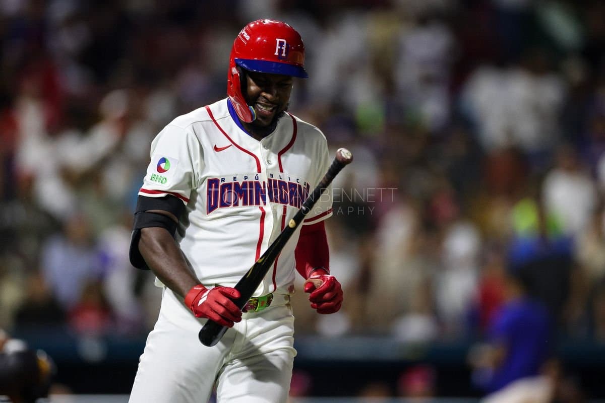 SANTO DOMINGO, DOMINICAN REPUBLIC - MARCH 03: Oneil Cruz #15 of the Dominican Republic reacts during an exhibition game against the Detroit Tigers at Estadio Quisqueya on March 03, 2026 in Santo Domingo, Dominican Republic. (Photo by Bryan Bennett/Getty Images)