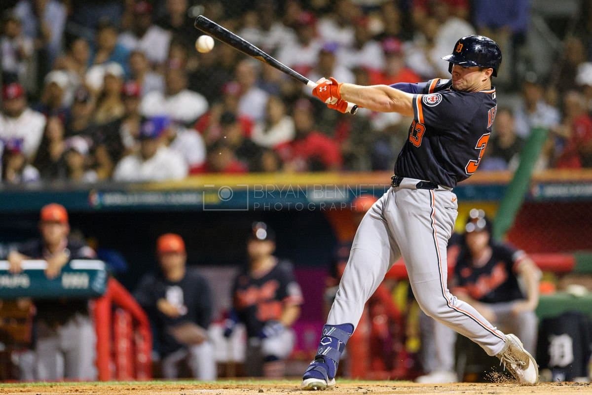 SANTO DOMINGO, DOMINICAN REPUBLIC - MARCH 03: Colt Keith #33 of the Detroit Tigers bats during an exhibition game against the Dominican Republic at Estadio Quisqueya on March 03, 2026 in Santo Domingo, Dominican Republic. (Photo by Bryan Bennett/Getty Images)